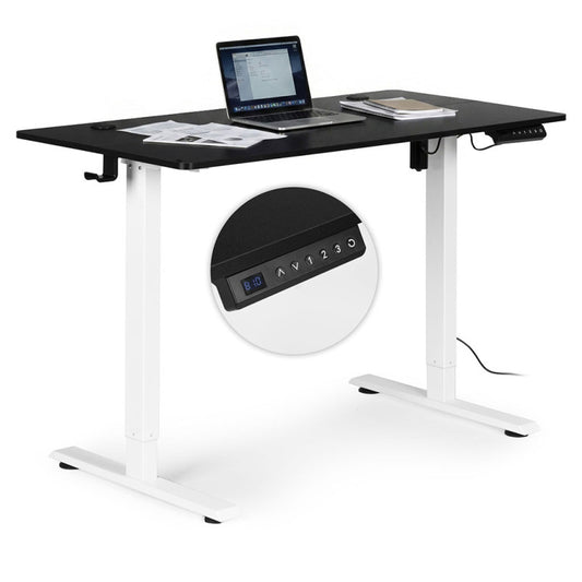 Birou electric reglabil pe inaltime office idealSTORE MordenOffice 120x60 cm alb negru memorie 3 pozitii
