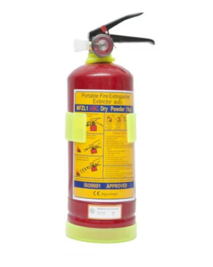 Kit siguranta rutiera auto 1 trusa sanitara omologata, 1 stingator cu manometru 1kg, 2 triunghiuri reflectorizante, 1 vesta reflectorizanta, geanta depozitare