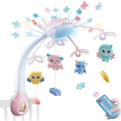 Carusel Patut Cu Telecomanda Si 500 Melodii,Culoare Alb/Roz