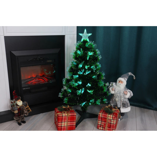 Brad Artificial de Craciun cu Fribra Optica IdealStore, Inaltime 90cm, 95 Led-uri RBG, Gama Larga de Culori, Varf Stil Steluta Inclus, Joc de Lumini, Suport Solid de Metal Inclus, Culoare Verde
