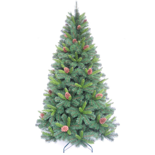 Brad Artificial de Craciun Pin idealStore, Inaltime 150cm, Conuri de Pin pe Ramuri, 418 Varfuri, Suport Solid de Metal Inclus, Culoare Verde