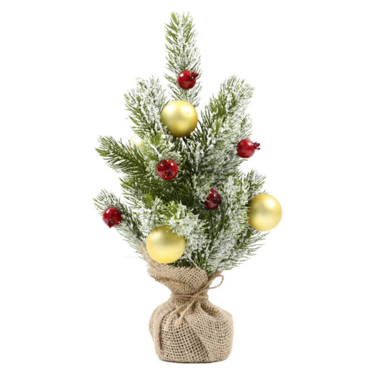 Bradut Decorativ de Craciun idealStore, Inaltime 35CM, Crangute de Brad Ninse, Decorat cu Merisoare Rosii si Globulete Aurii, Perfect pentru Decorarea Mesei de Craciun