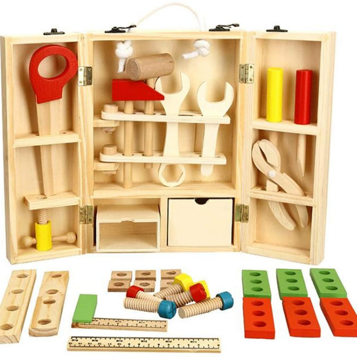 Banc de lucru din lemn Micul Mester, 35 de scule incluse, Cezarino