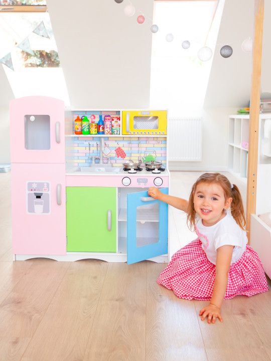 Bucatarie din Lemn Pentru Copii Bigshot BS038MC, 86 x 81 x 30 cm, Multicolora