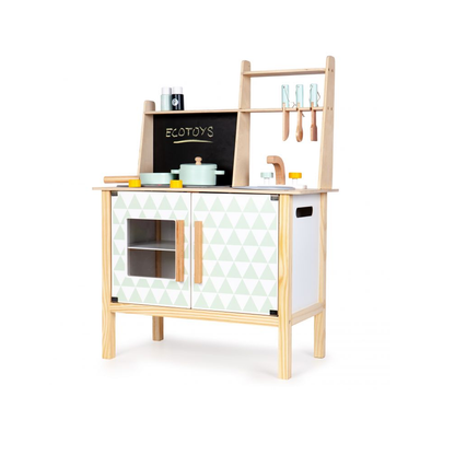 Bucatarie din Lemn pentru Copii, Bigshot BS2092WN, cu Tabla pentru Retete, Accesorii de Gatit, Alb - Natur