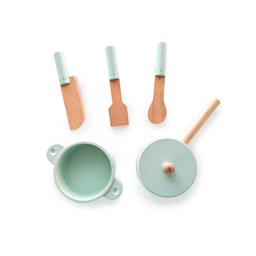 Bucatarie din Lemn pentru Copii, Bigshot BS2092WN, cu Tabla pentru Retete, Accesorii de Gatit, Alb - Natur