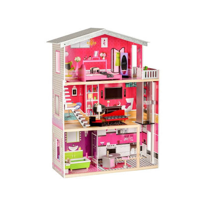 Casuta de Joaca Pentru Copii Malibu Residence, Bigshot BS4118MC, 3 Niveluri, 4 Incaperi, Baie, Bucatarie, Lift, Terasa, Piese de Mobilier Incluse, Papusa, 114 x 87 x 32 cm, Multicolora