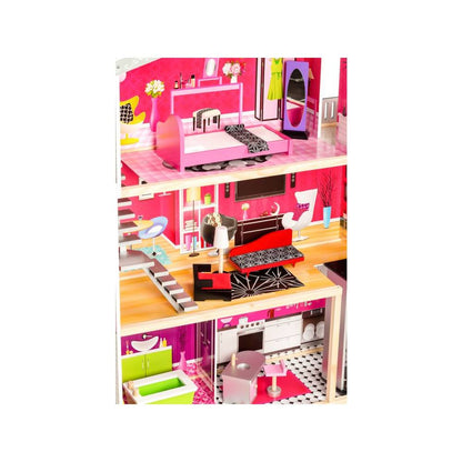 Casuta de Joaca Pentru Copii Malibu Residence, Bigshot BS4118MC, 3 Niveluri, 4 Incaperi, Baie, Bucatarie, Lift, Terasa, Piese de Mobilier Incluse, Papusa, 114 x 87 x 32 cm, Multicolora