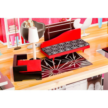 Casuta de Joaca Pentru Copii Malibu Residence, Bigshot BS4118MC, 3 Niveluri, 4 Incaperi, Baie, Bucatarie, Lift, Terasa, Piese de Mobilier Incluse, Papusa, 114 x 87 x 32 cm, Multicolora