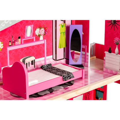 Casuta de Joaca Pentru Copii Malibu Residence, Bigshot BS4118MC, 3 Niveluri, 4 Incaperi, Baie, Bucatarie, Lift, Terasa, Piese de Mobilier Incluse, Papusa, 114 x 87 x 32 cm, Multicolora