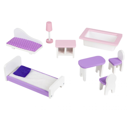 Casuta de Papusi din Lemn pentru Copii, Bigshot BS4121PNK, 3 Niveluri, 4 Incaperi, Baie, Bucatarie, Mobilier, Roz