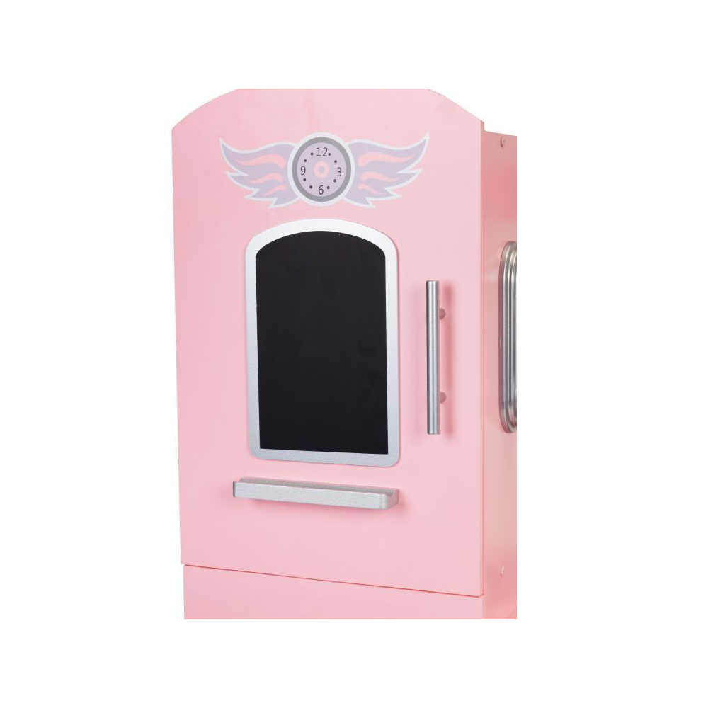 Bucatarie Mare de Jucarie din Lemn pentru Copii, Bigshot BS7268, Telefon, Cuptor, Aragaz, Frigider, Chiuveta, Rafturi, 86 x 30 x 88 cm, Roz