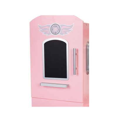 Bucatarie Mare de Jucarie din Lemn pentru Copii, Bigshot BS7268, Telefon, Cuptor, Aragaz, Frigider, Chiuveta, Rafturi, 86 x 30 x 88 cm, Roz