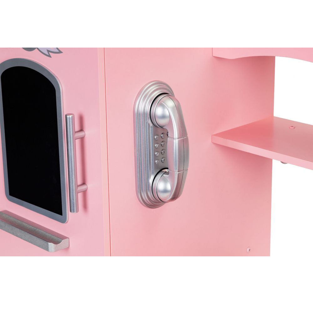 Bucatarie Mare de Jucarie din Lemn pentru Copii, Bigshot BS7268, Telefon, Cuptor, Aragaz, Frigider, Chiuveta, Rafturi, 86 x 30 x 88 cm, Roz