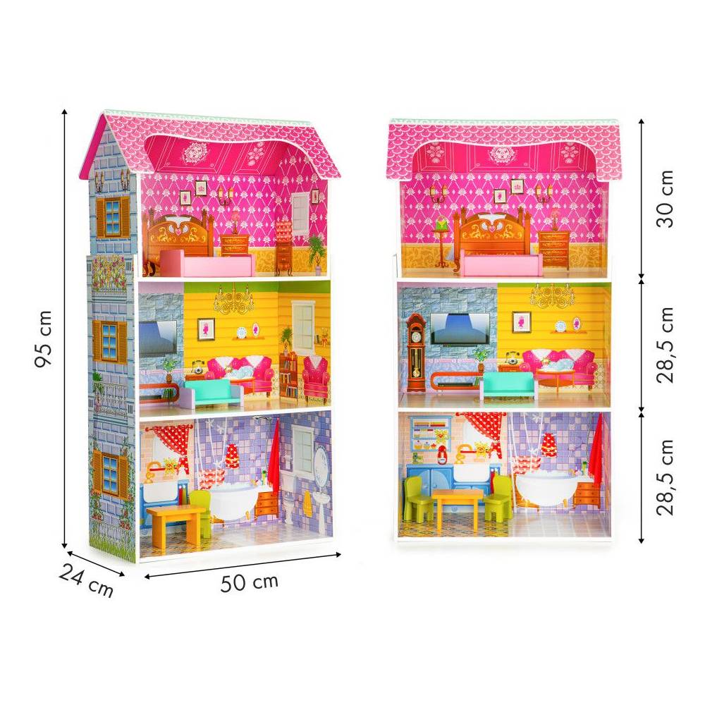 Casuta de Joaca Pentru Copii, Bigshot BS8012MC, 3 Niveluri, 3 Incaperi, Baie, Bucatarie, Piese de Mobilier Incluse, 95 x 50 x 24 cm, Multicolora