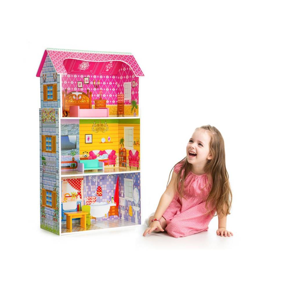 Casuta de Joaca Pentru Copii, Bigshot BS8012MC, 3 Niveluri, 3 Incaperi, Baie, Bucatarie, Piese de Mobilier Incluse, 95 x 50 x 24 cm, Multicolora