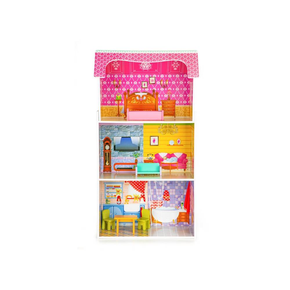 Casuta de Joaca Pentru Copii, Bigshot BS8012MC, 3 Niveluri, 3 Incaperi, Baie, Bucatarie, Piese de Mobilier Incluse, 95 x 50 x 24 cm, Multicolora