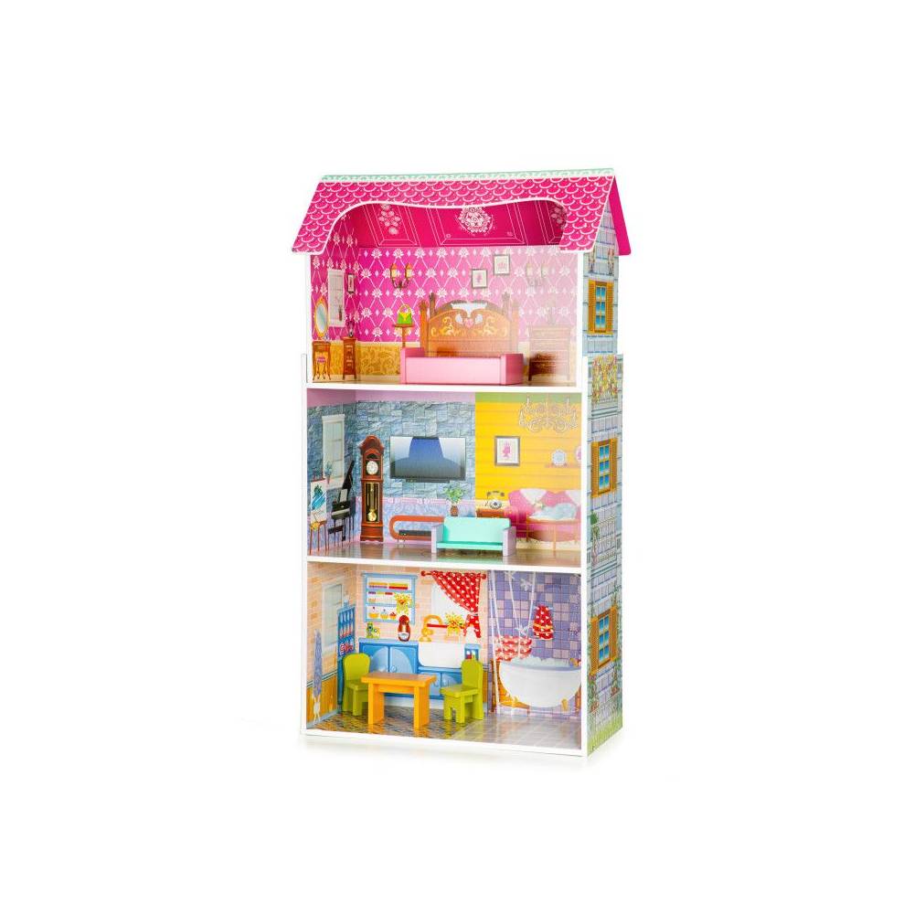 Casuta de Joaca Pentru Copii, Bigshot BS8012MC, 3 Niveluri, 3 Incaperi, Baie, Bucatarie, Piese de Mobilier Incluse, 95 x 50 x 24 cm, Multicolora