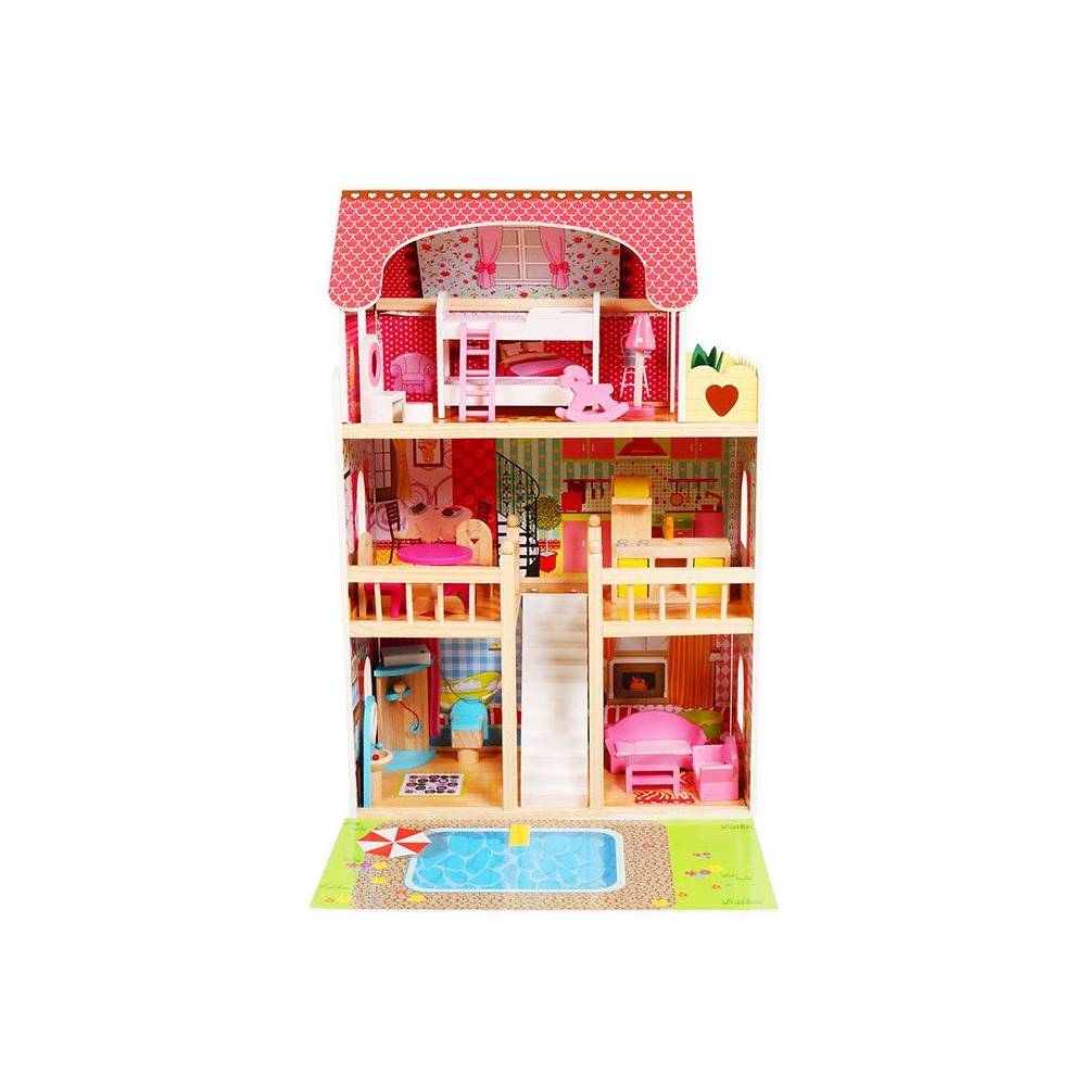 Casuta de Joaca Pentru Copii, Bigshot BSA333EMC, Piscina, 3 Niveluri, 5 Incaperi, Terasa, 16 piese de mobilier, 90 x 60 x 33 cm, Multicolora