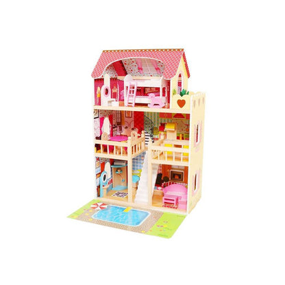 Casuta de Joaca Pentru Copii, Bigshot BSA333EMC, Piscina, 3 Niveluri, 5 Incaperi, Terasa, 16 piese de mobilier, 90 x 60 x 33 cm, Multicolora