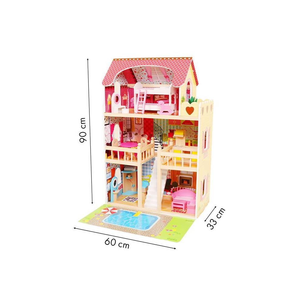 Casuta de Joaca Pentru Copii, Bigshot BSA333EMC, Piscina, 3 Niveluri, 5 Incaperi, Terasa, 16 piese de mobilier, 90 x 60 x 33 cm, Multicolora