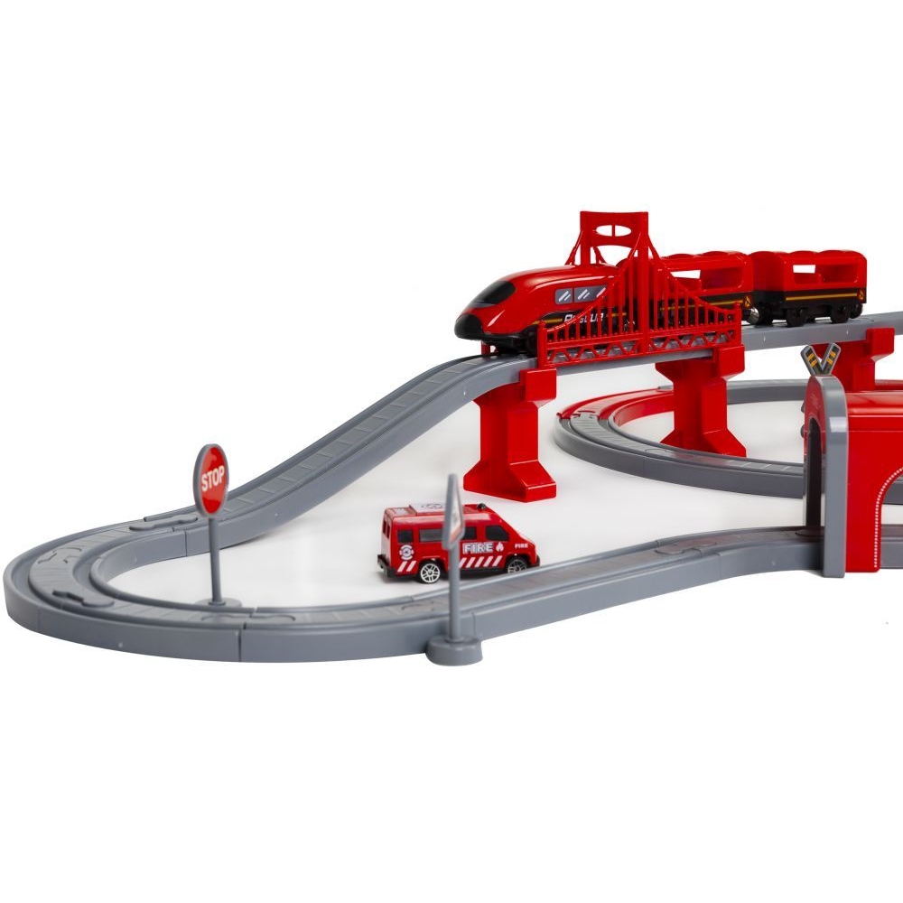 Set Trenulet de Jucarie, Bigshot BSHC494087, cu Baterii, 92 Piese, Rosu