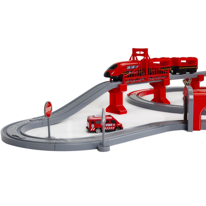 Set Trenulet de Jucarie, Bigshot BSHC494087, cu Baterii, 92 Piese, Rosu