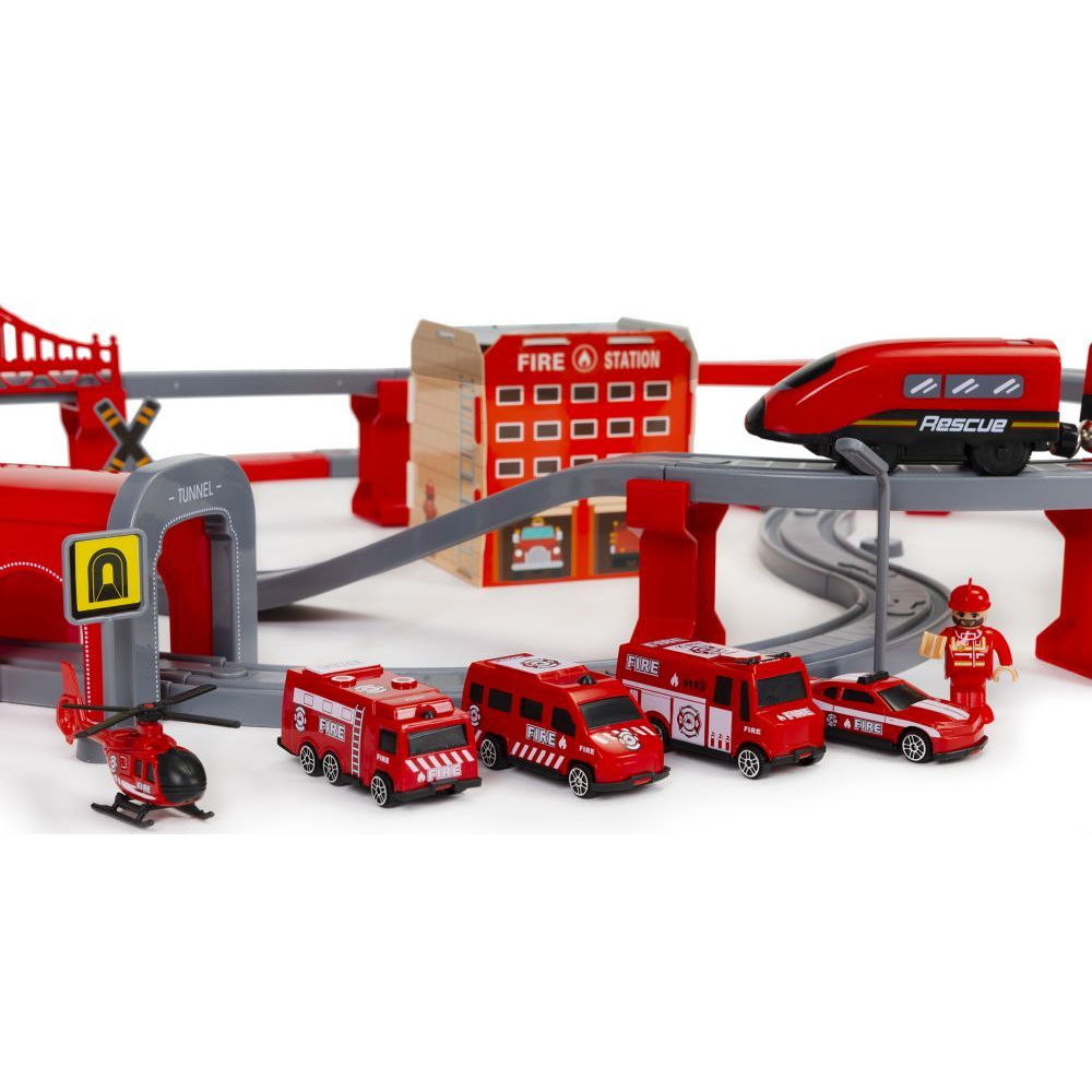 Set Trenulet de Jucarie, Bigshot BSHC494087, cu Baterii, 92 Piese, Rosu