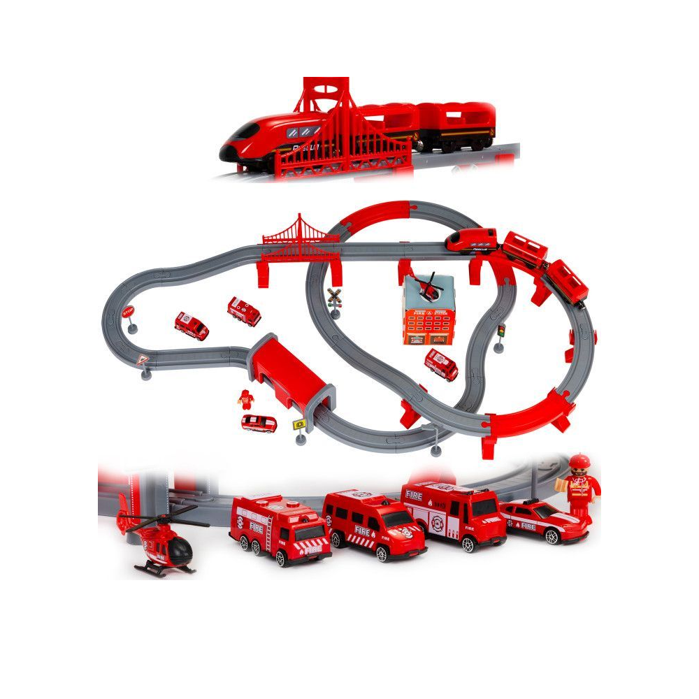 Set Trenulet de Jucarie, Bigshot BSHC494087, cu Baterii, 92 Piese, Rosu