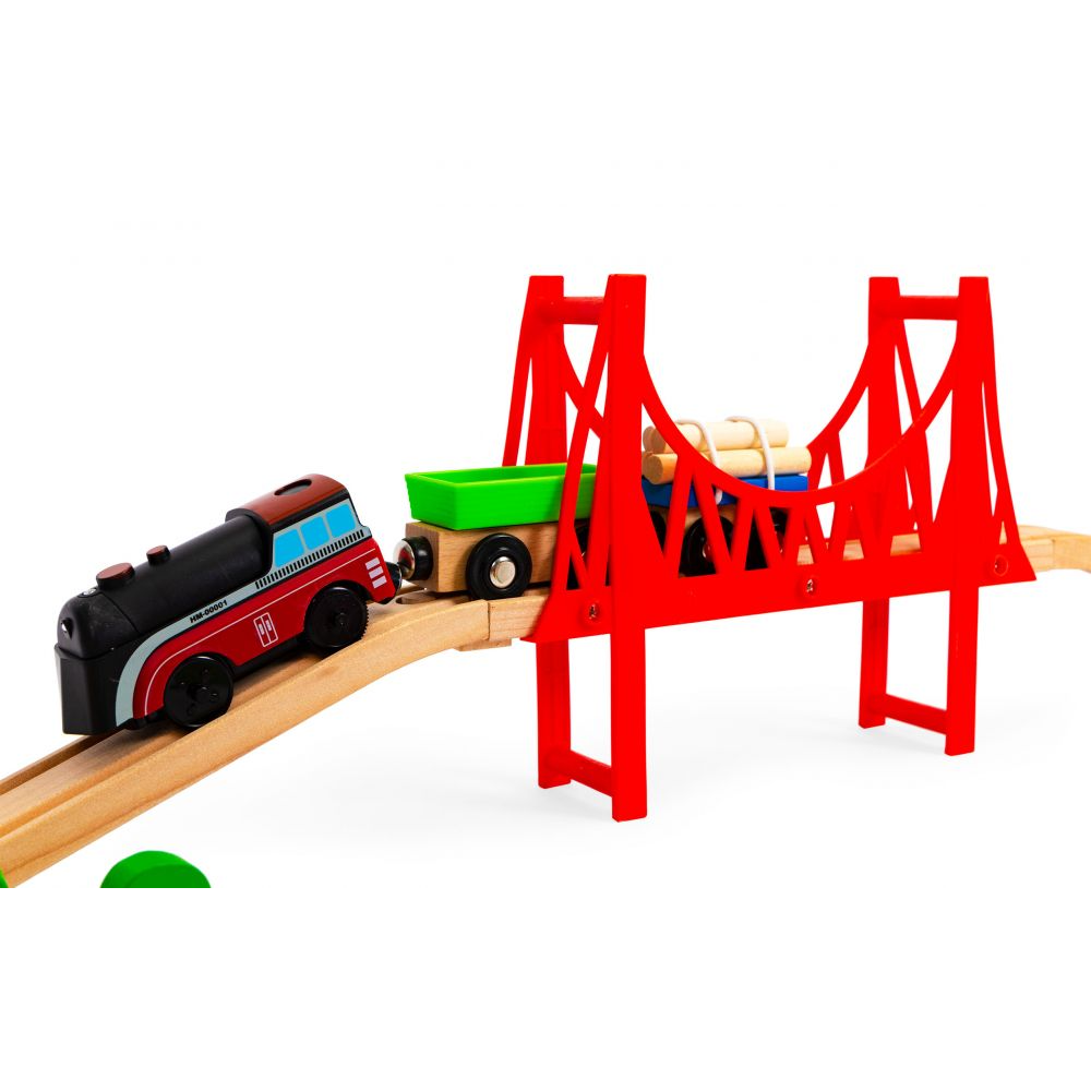 Set Trenulet de Jucarie, Bigshot BSHM014665, din Lemn, cu Baterii, 90 Piese, Multicolor