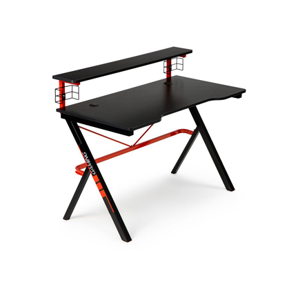 Birou de Gaming, Bigshot BSN1925, 2 Iesiri de Cablu, Suport pentru Pahare, 120 x 60 x 73 cm, Negru-Rosu