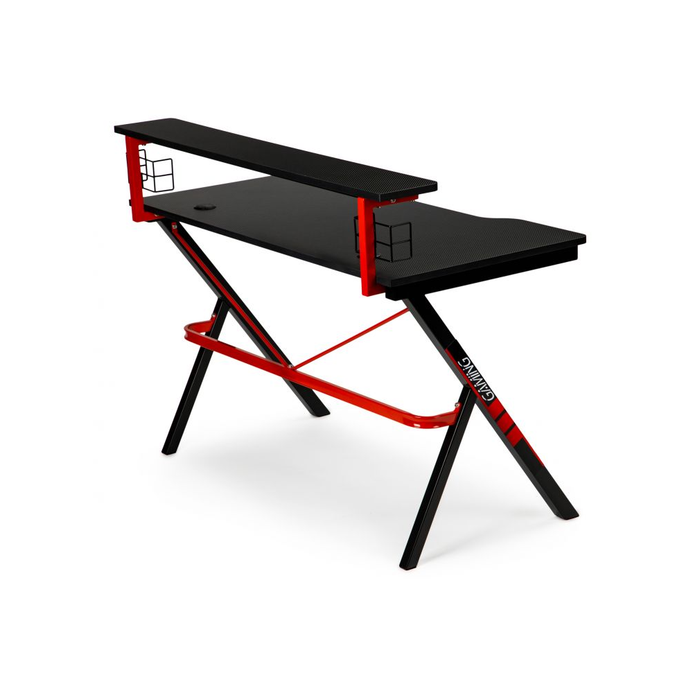 Birou de Gaming, Bigshot BSN1925, 2 Iesiri de Cablu, Suport pentru Pahare, 120 x 60 x 73 cm, Negru-Rosu