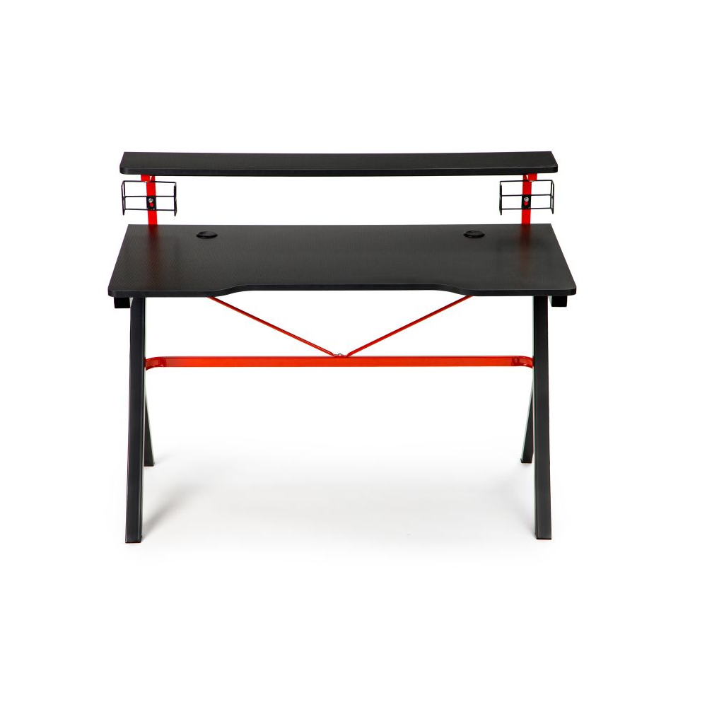 Birou de Gaming, Bigshot BSN1925, 2 Iesiri de Cablu, Suport pentru Pahare, 120 x 60 x 73 cm, Negru-Rosu