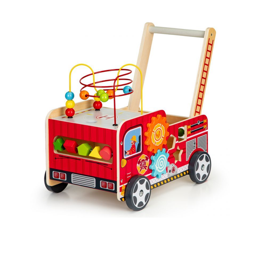 Premergator Educativ din Lemn pentru Copii, Bigshot BSTL09025, Model Camion Pompieri, Aceesorii, Multicolor