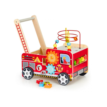 Premergator Educativ din Lemn pentru Copii, Bigshot BSTL09025, Model Camion Pompieri, Aceesorii, Multicolor