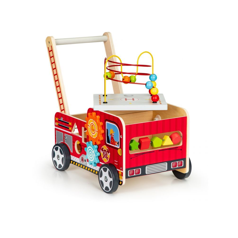 Premergator Educativ din Lemn pentru Copii, Bigshot BSTL09025, Model Camion Pompieri, Aceesorii, Multicolor