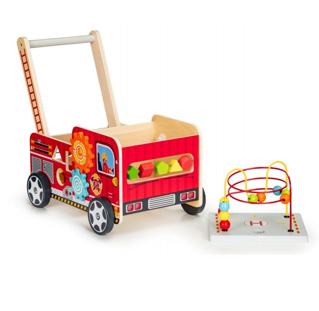 Premergator Educativ din Lemn pentru Copii, Bigshot BSTL09025, Model Camion Pompieri, Aceesorii, Multicolor