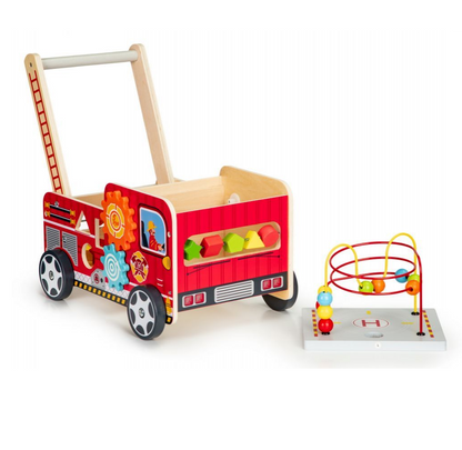 Premergator Educativ din Lemn pentru Copii, Bigshot BSTL09025, Model Camion Pompieri, Aceesorii, Multicolor