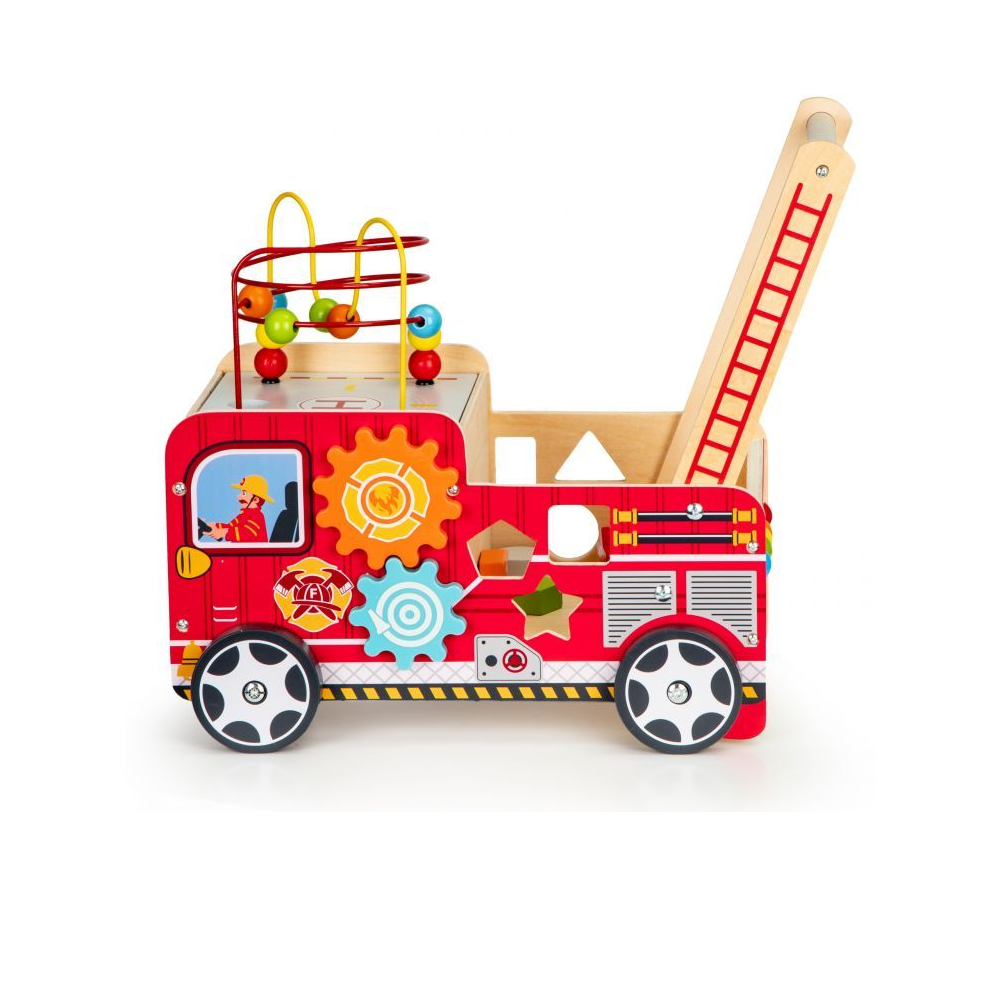 Premergator Educativ din Lemn pentru Copii, Bigshot BSTL09025, Model Camion Pompieri, Aceesorii, Multicolor