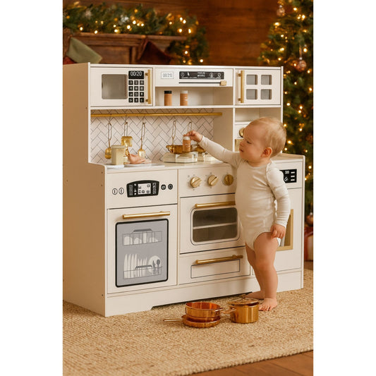 Bucatarie din lemn pentru copii idealSTORE,completa cu electrocasnice, sunete si accesorii