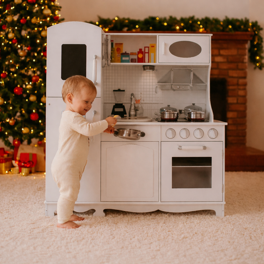 Bucatarie din Lemn Premium pentru Copii idealSTORE Chef's Max Cook 98x92.5x30 cm cu Iluminare LED si Elemente Mobile