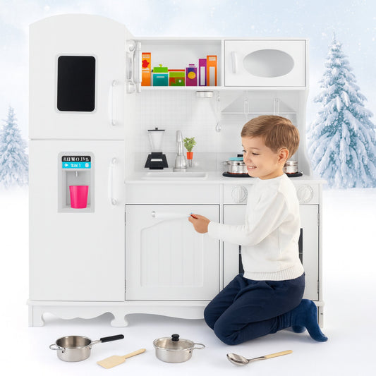 Bucatarie din Lemn Premium pentru Copii idealSTORE Chef's Max Cook 98x92.5x30 cm cu Iluminare LED si Elemente Mobile