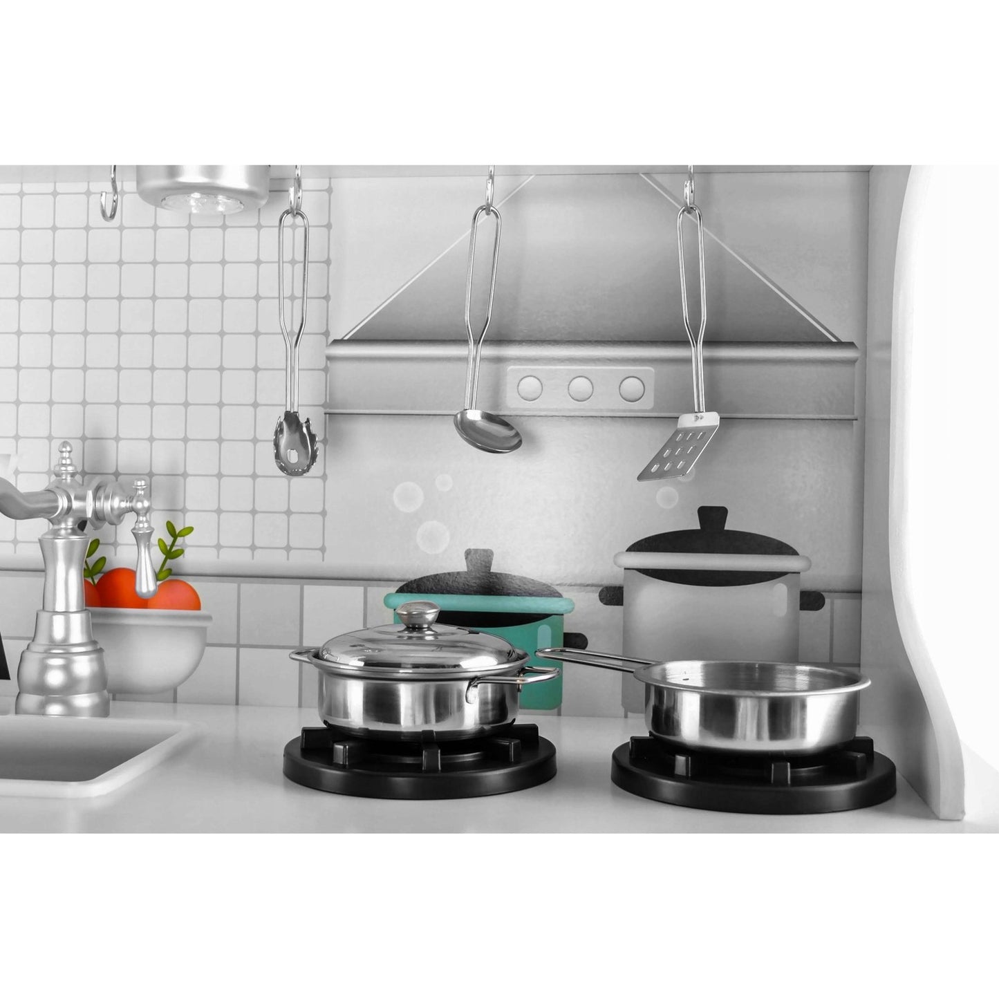 Bucatarie din Lemn Premium pentru Copii idealSTORE Chef's Max Cook 98x92.5x30 cm cu Iluminare LED si Elemente Mobile
