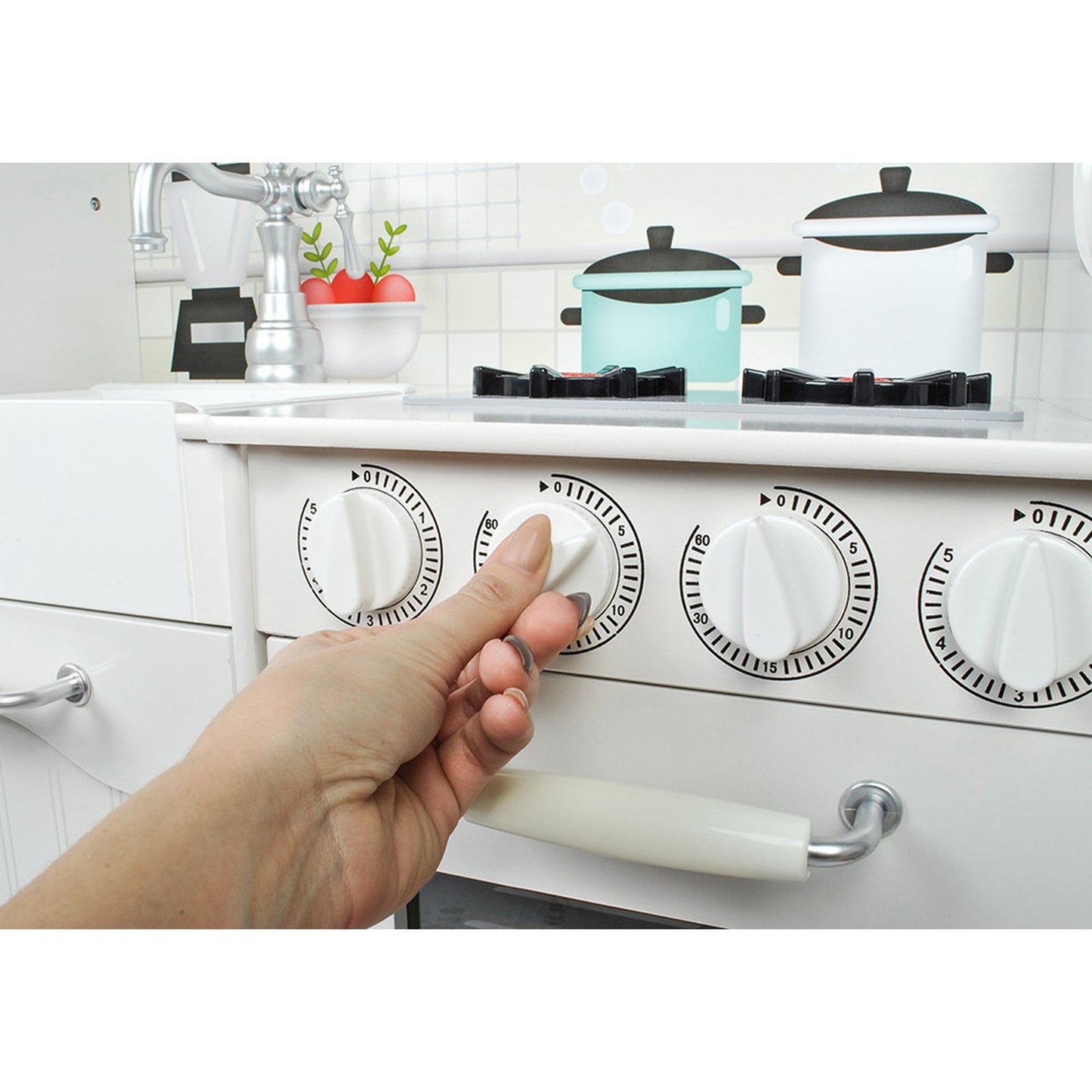 Bucatarie din Lemn Premium pentru Copii idealSTORE Chef's Max Cook 98x92.5x30 cm cu Iluminare LED si Elemente Mobile