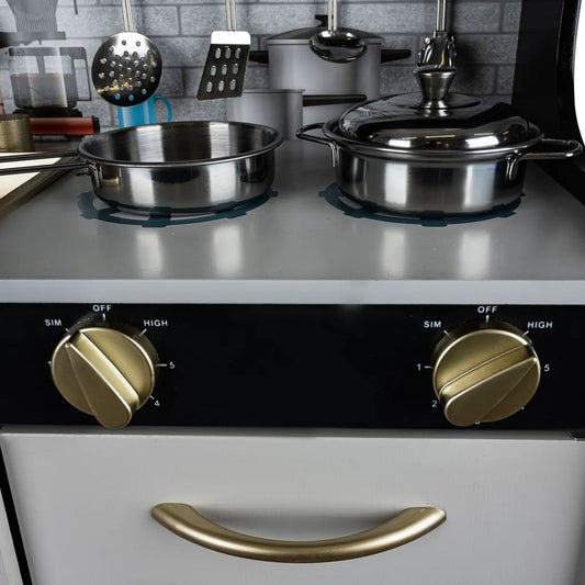 Bucatarie de lemn idealSTORE pentru copii cu frigider cuptor chiuveta si accesorii