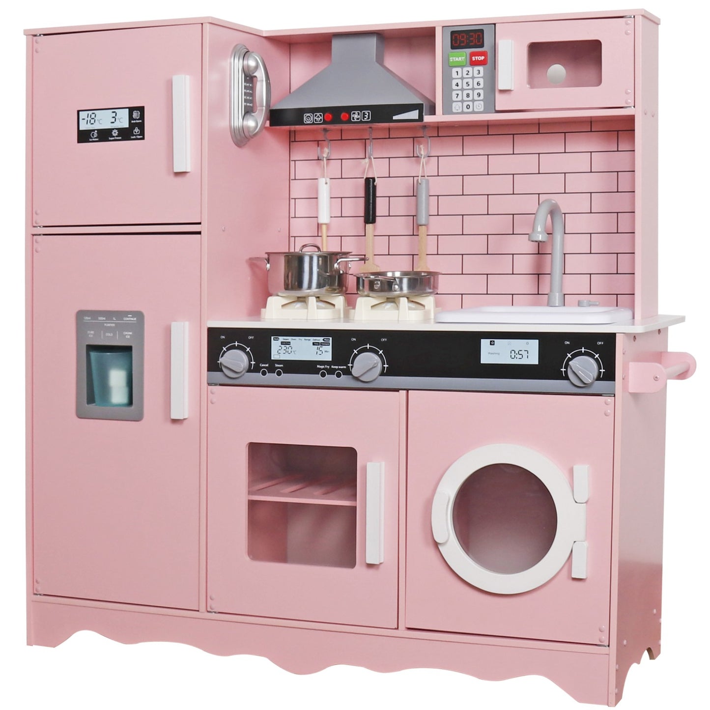 Bucatarie din lemn idealSTORE, Dimensiuni 97 x 30 x 94 cm, Material MDF, Echipata cu Efecte luminoase si Sonore, Utilata complet