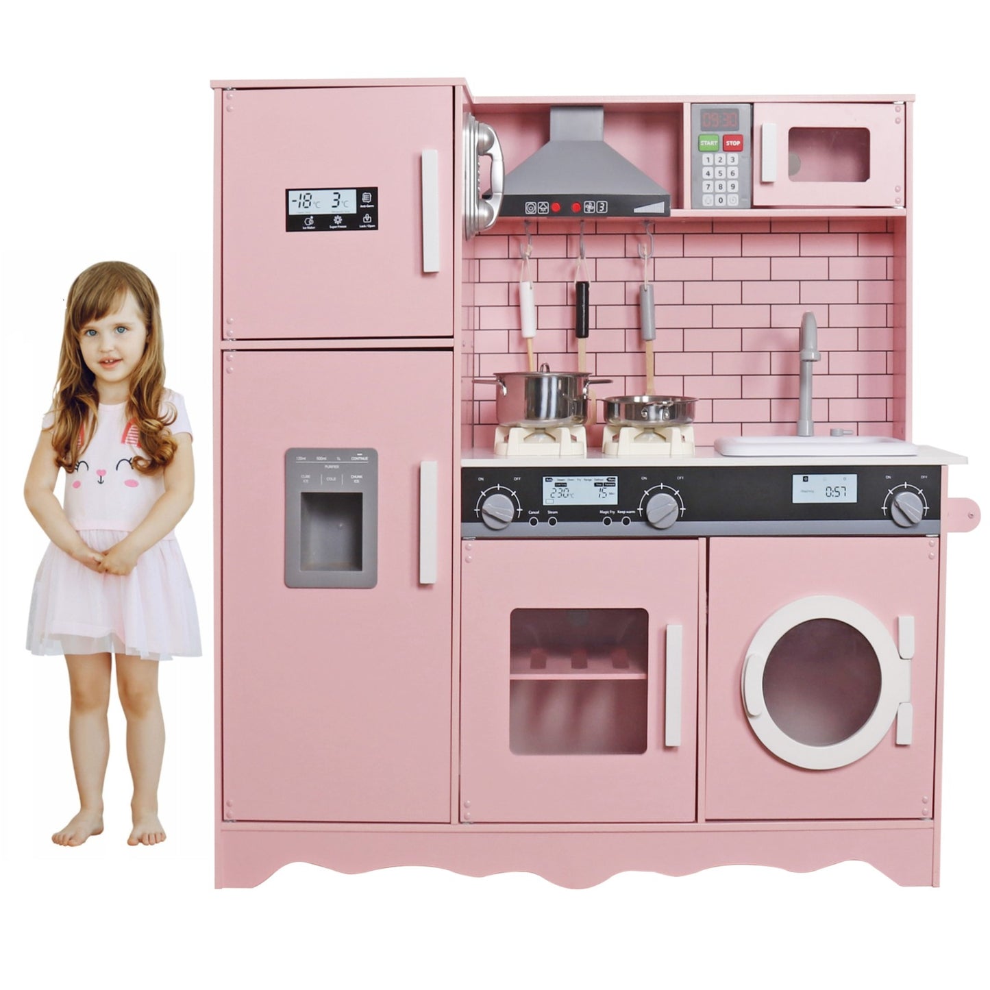 Bucatarie din lemn idealSTORE, Dimensiuni 97 x 30 x 94 cm, Material MDF, Echipata cu Efecte luminoase si Sonore, Utilata complet