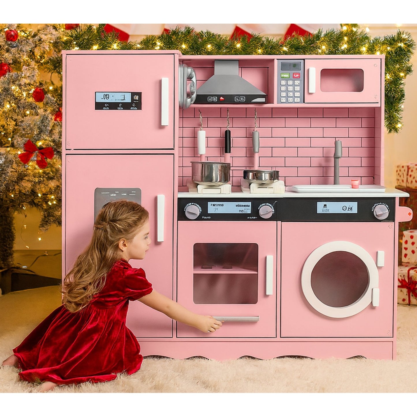 Bucatarie din lemn idealSTORE, Dimensiuni 97 x 30 x 94 cm, Material MDF, Echipata cu Efecte luminoase si Sonore, Utilata complet