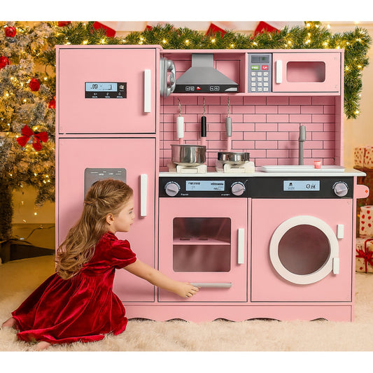 Bucatarie din lemn idealSTORE, Dimensiuni 97 x 30 x 94 cm, Material MDF, Echipata cu Efecte luminoase si Sonore, Utilata complet