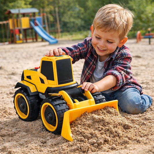 Buldozer jucarie copii cu lumini si sunete, inertial, 24 cm, galben